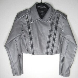 Grey Cropped Pleather Jacket - Size Small